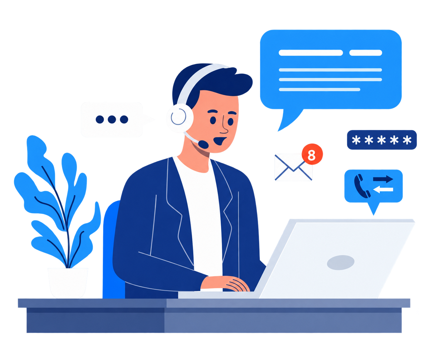 موظف خدمة العملاء يتلقى رسائل التواصل